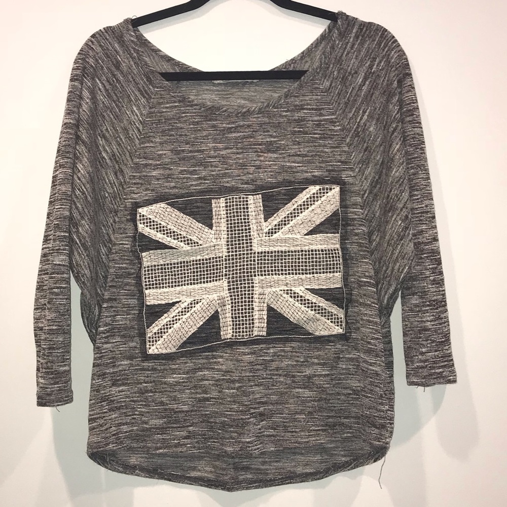 Heathered Grey British flag long sleeve
